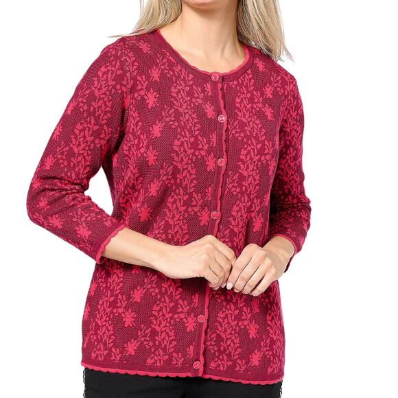 Isaac Mizrahi Live! 3/4 Sleeve Floral Jacquard in Raspberry NEW Size XL - Picture 1 of 4